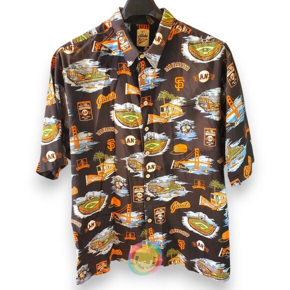 Reyn Spooner SF Giants Hawaiian Shirt Mens 3XL Cotton FLAWED Torn Sleeve - Picture 1 of 16